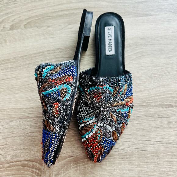 Steve Madden Lyrics Sequin Beaded Slip On RARE Mules - Picture 1 of 4